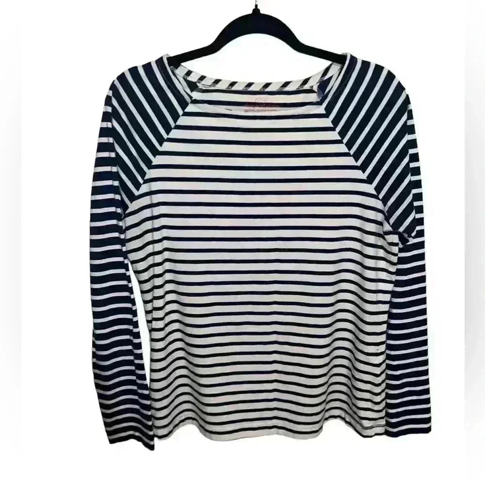 Vineyard Vines Shirt Womens Medium Blue Mixed Striped Long Sleeve Pullover